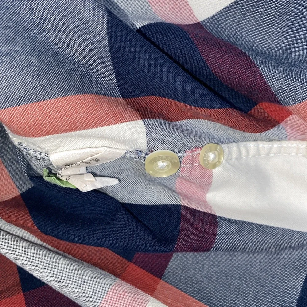 J. Crew Sunwashed Oxford Button Down Shirt Men's Large‎ Red White Blue Plaid